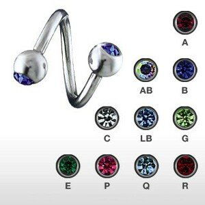 Piercing do obočí spirála se zirkonem - Rozměr: 1,6 mm x 11 mm x 5 mm, Barva zirkonu: Čirá - C