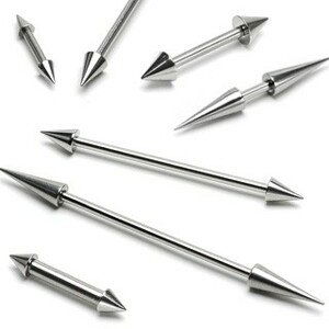 Piercing do ucha čínka - Barbell s hroty basic, různé velikosti - Rozměr: 1,6 mm x 12 mm x 4x4 mm