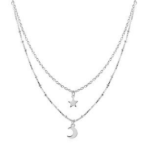Stříbrný 925 náhrdelník - dvojitý řetízek, přívěsky hvězdička a půlměsíček
