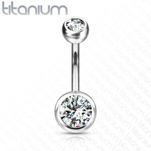 Titanový piercing do pupíku - dva čiré kulaté zirkony, 11 mm
