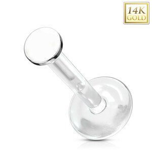 Piercing ze 14K bílého zlata do ucha, chrupavky, rtu - průhledný Bioflex, hladký kroužek, 2 mm