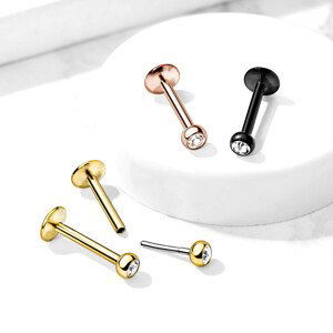 Piercing do brady, rtu a ucha z oceli 316L - krystal v kulaté objímce, zasouvací zapínání,  6 mm - Barva: Černá