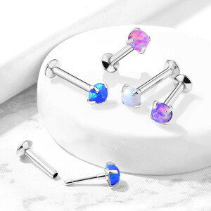 Zasouvací piercing do rtu, brady a ucha z oceli 316L - syntetický opál v kotlíku, 8 mm - Barva: Modrá