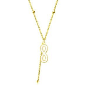 Stříbrný náhrdelník 925 - zlatá barva, symbol "Infinity", tenký řetízek, korálky