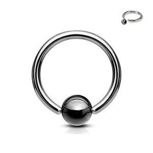 Piercing z oceli 316L - kroužek s tmavě šedou kuličkou - Rozměr: 1 mm x 11 mm x 4 mm