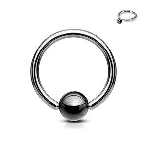 Piercing z oceli 316L - kroužek s tmavě šedou kuličkou - Rozměr: 1,6 mm x 12 mm x 4 mm