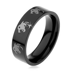 Černý prsten z chirurgické oceli - vlk - Velikost: 56
