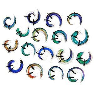Expander do ucha - vícebarevná skleněná spirálka, gumičky - Tloušťka : 5 mm, Barva piercing: Modrá - Tyrkysová