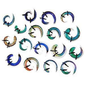 Expander do ucha - vícebarevná skleněná spirálka, gumičky - Tloušťka : 7 mm, Barva piercing: Čirá - Modrá