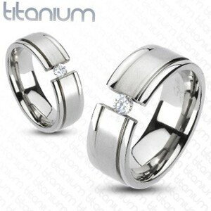Prsten z titanu - rozseklý prsten, třpytivý zirkon - Velikost: 59