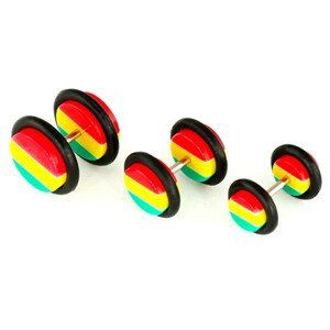 Falešný plug do ucha - motiv RASTA - Velikost hlavičky: 8 mm