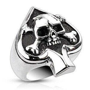 Prsten z oceli s karetním symbolem a lebkou - Velikost: 59