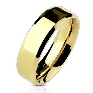 Ocelový prsten zlaté barvy, jemnější zkosené hrany, 6 mm - Velikost: 49