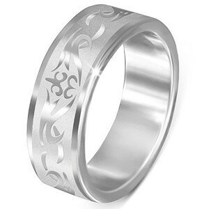 Ocelový prsten - matný s lesklým kmenovým vzorem - Velikost: 56