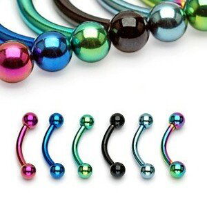 Piercing do obočí anodizovaný titan s kuličkami - Rozměr: 1,2 mm x 8 mm x 3x3 mm, Barva piercing: Modrá