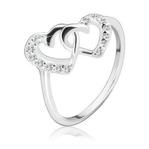 Stříbrný prsten 925 - propletená srdce vykládaná zirkony - Velikost: 56