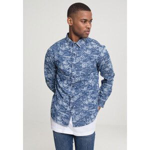 Urban Classics Printed Palm Denim Shirt light blue wash