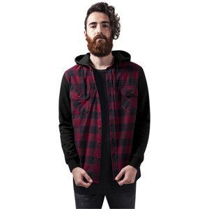 Urban Classics Hooded Checked Flanell Sweat Sleeve Shirt blk/burgundy/blk