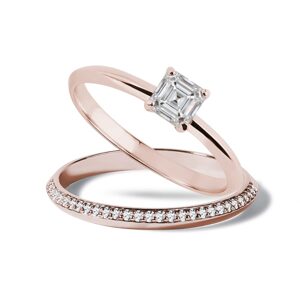 Luxusní set diamantových prstenů v růžovém 14k zlatě KLENOTA
