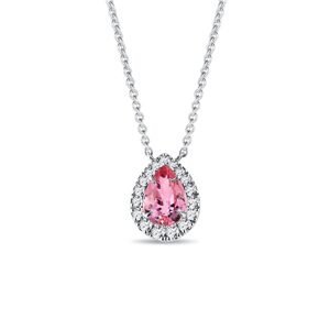 Diamantový náhrdelník s růžovým safírem v bílém zlatě KLENOTA