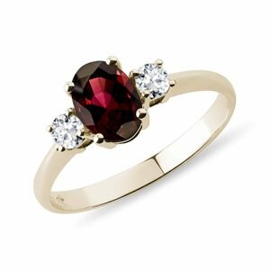 Krásný granátový prsten s diamanty ve zlatě KLENOTA