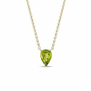 Zlatý náhrdelník s olivínem ve tvaru kapky KLENOTA