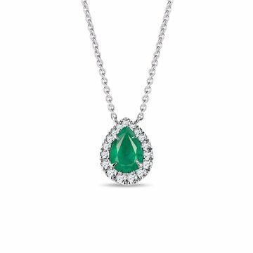 Elegantní diamantový náhrdelník se smaragdem v bílém zlatě KLENOTA