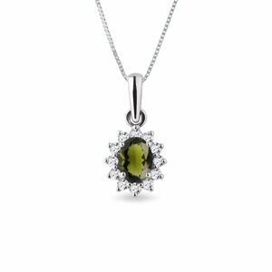 Vltavínový náhrdelník s diamanty v bílém zlatě KLENOTA