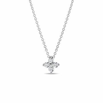 Diamantový náhrdelník čtyřlístek z bílého 14k zlata KLENOTA