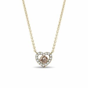 Zlatý náhrdelník srdce s champagne diamantem KLENOTA