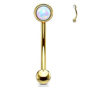 Šperky4U Zlacený piercing do obočí, bílý opál (1,2 x 8 mm) - OB0003GD-1208