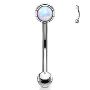 Piercing do obočí, bílý opál (1,2 x 8 mm) - OB0003WH-1208