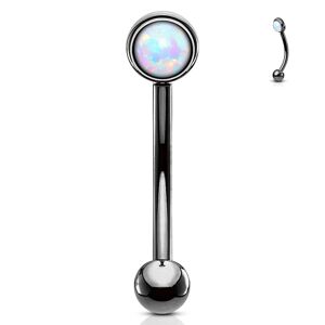 Šperky4U Černý piercing do obočí, bílý opál (1,2 x 8 mm) - OB0003K-1208