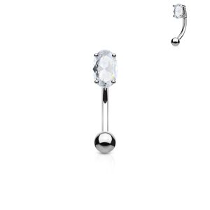 Piercing do obočí - oválný zirkon (čirá) - OB1006-C