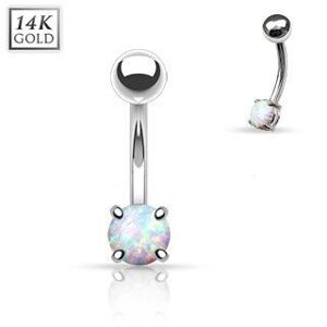 Šperky4U Zlatý piercing do obočí s opálem, Au 585/1000 - ZL01008-WG