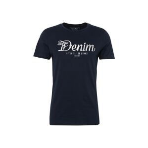 TOM TAILOR DENIM Tričko 'NOS crewneck tee with print'  noční modrá / bílá