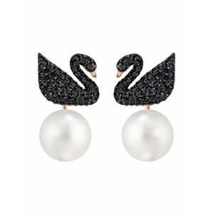 Swarovski Náušnice 'Iconic Swan'  růžově zlatá / černá / perlově bílá