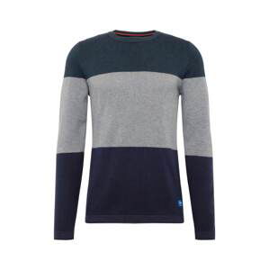 JACK & JONES Svetr 'JORFLASH KNIT CREW NECK'  modrá / šedá / zelená