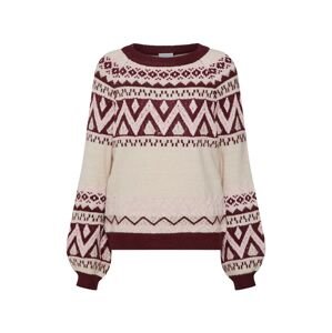 VILA Svetr 'VIISLE KNIT L/S O-NECK TOP'  béžová / růžová / vínově červená