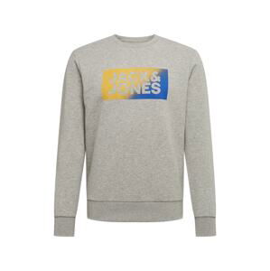 JACK & JONES Mikina  modrá / šedá / žlutá