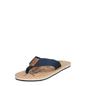 TOMMY HILFIGER Sandály 'SIGNATURE CORK BEACH SANDAL'  béžová / tmavě modrá