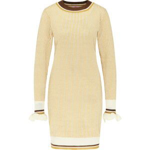 MYMO Úpletové šaty  žlutá / bílá / hnědá