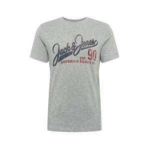 JACK & JONES Tričko  šedá / petrolejová / tmavě červená