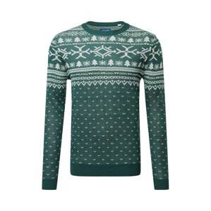 JACK & JONES Svetr 'FEAST'  zelená / bílá