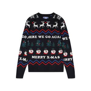 Jack & Jones Junior Svetr 'DEER'  noční modrá / nebeská modř / červená / bílá / trávově zelená