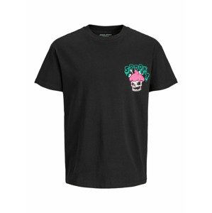 JACK & JONES T-Shirt 'PIZZA'  černá / pink / zelená / šedá