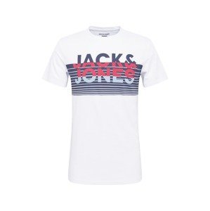 JACK & JONES Tričko 'BRIXI'  bílá / šedobéžová / červená