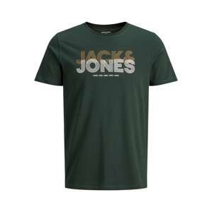 JACK & JONES Tričko  tmavě zelená / bílá / bronzová
