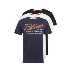 JACK & JONES Tričko  černá / bílá / noční modrá / oranžová