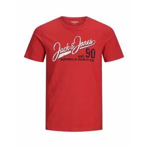 JACK & JONES Tričko  bílá / černá / karmínově červené